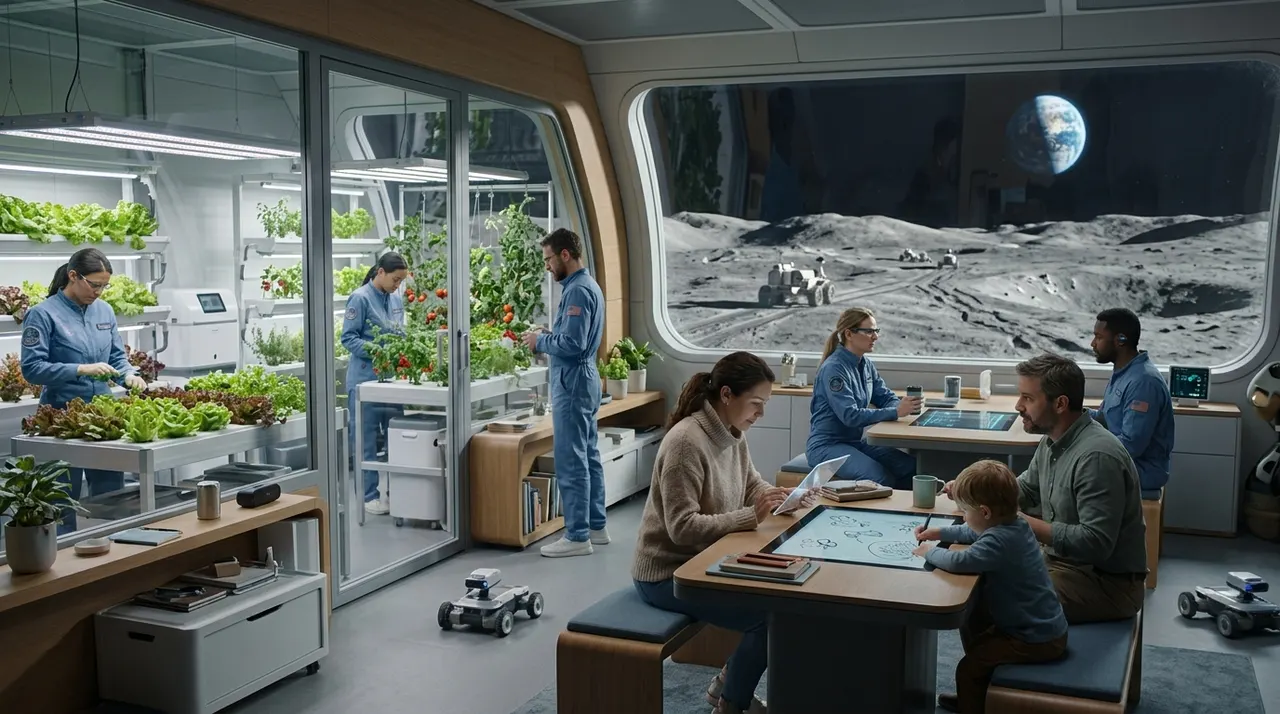 The Future Dial: a lunar town with a hydroponic greenhouse in 2040